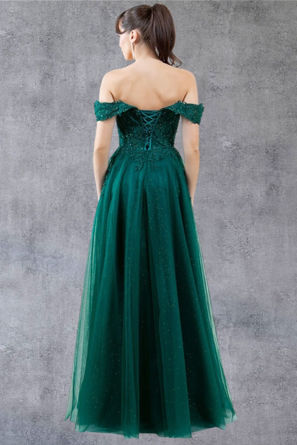 Cinderella Couture 8152J A Line Long Formal Prom Glitter Dress