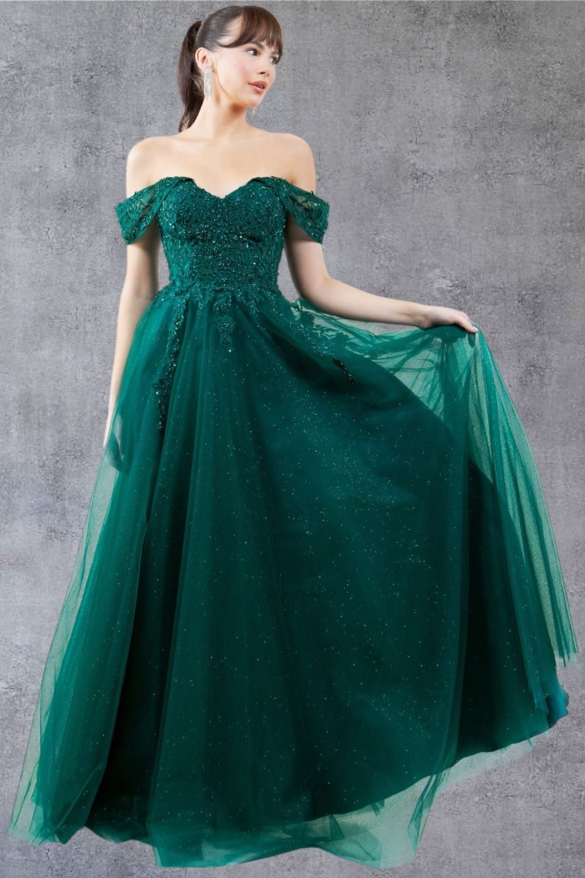 Cinderella Couture 8152J A Line Long Formal Prom Glitter Dress
