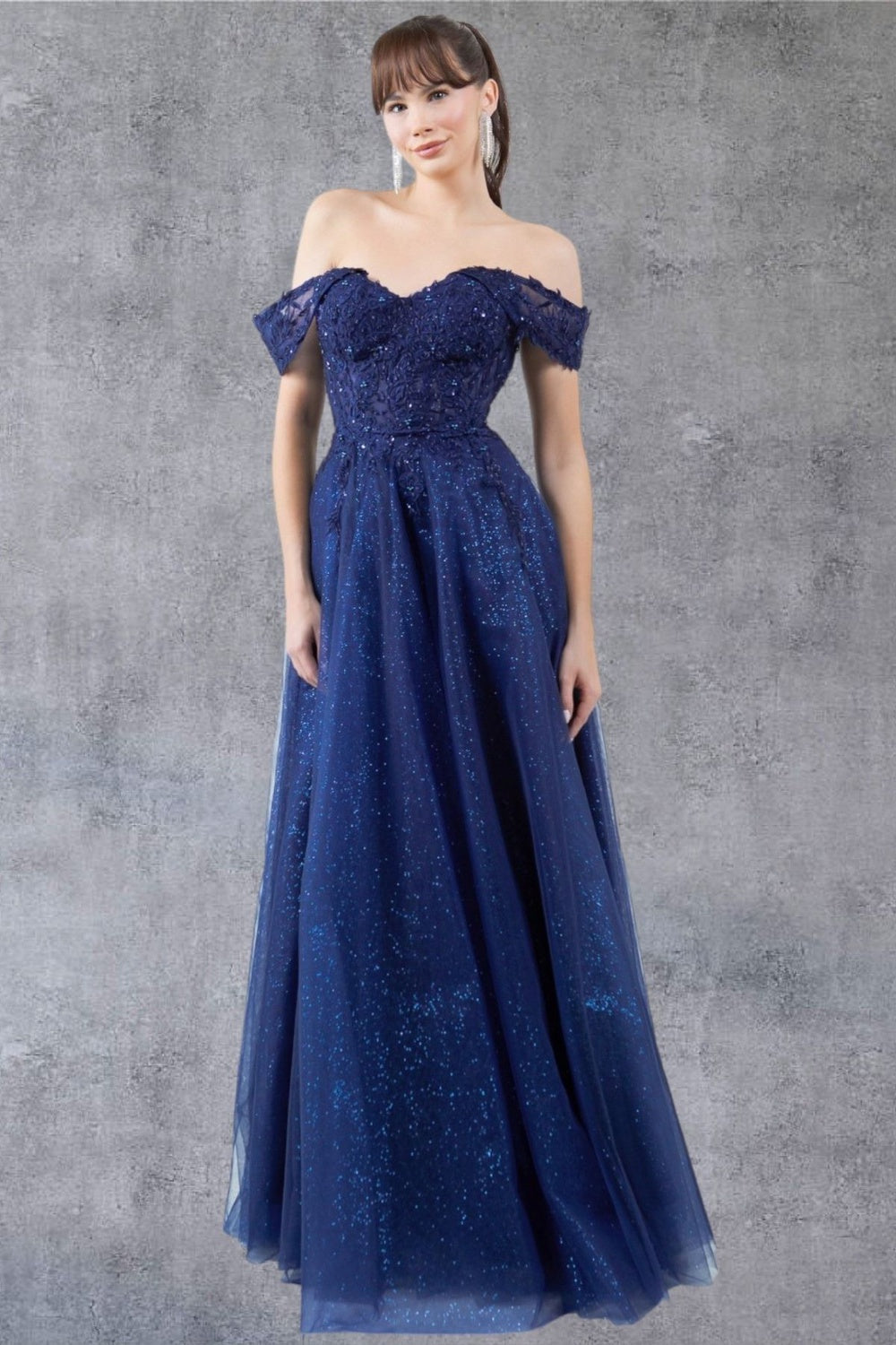 Cinderella Couture 8152J A Line Long Formal Prom Glitter Dress