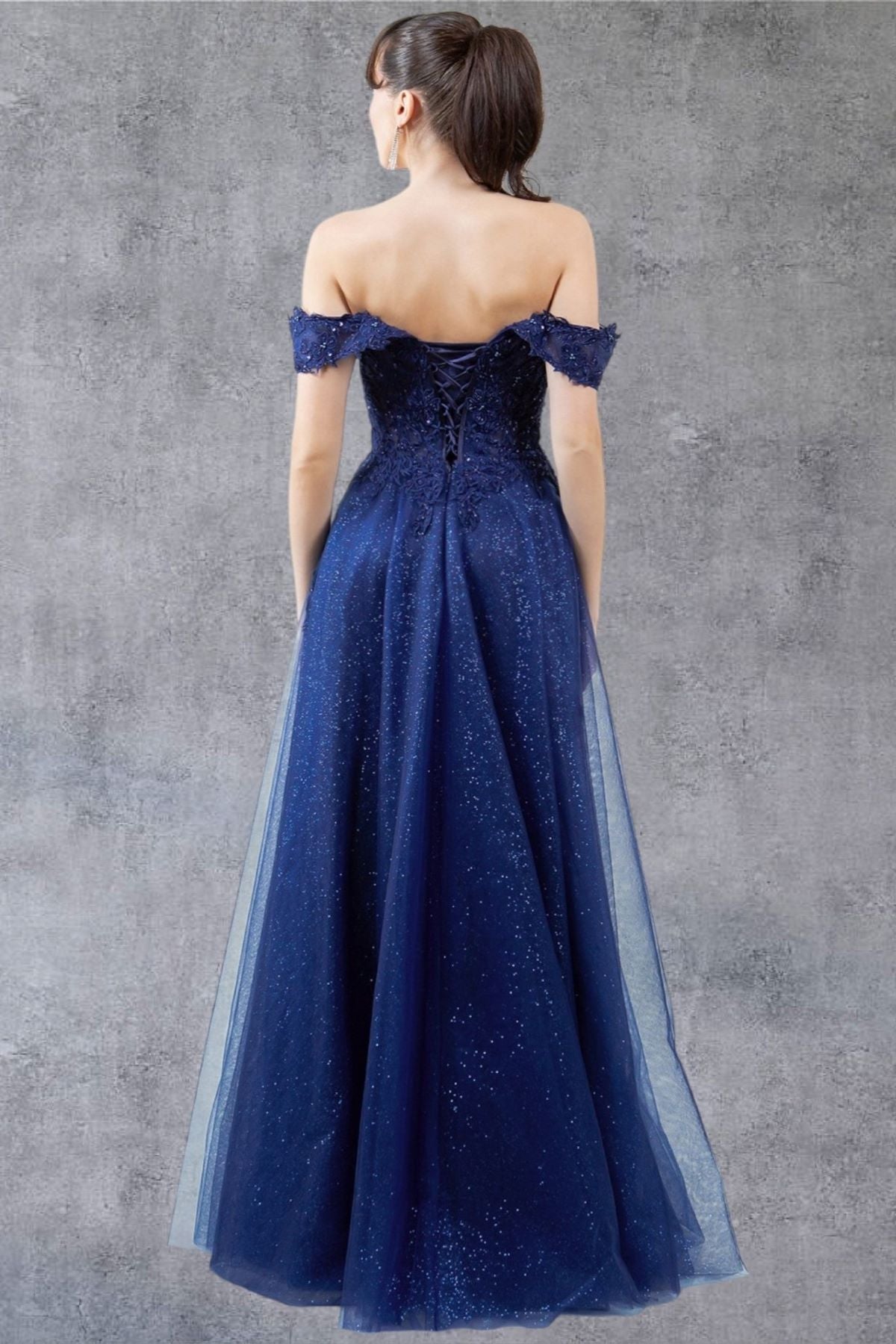 Cinderella Couture 8152J A Line Long Formal Prom Glitter Dress