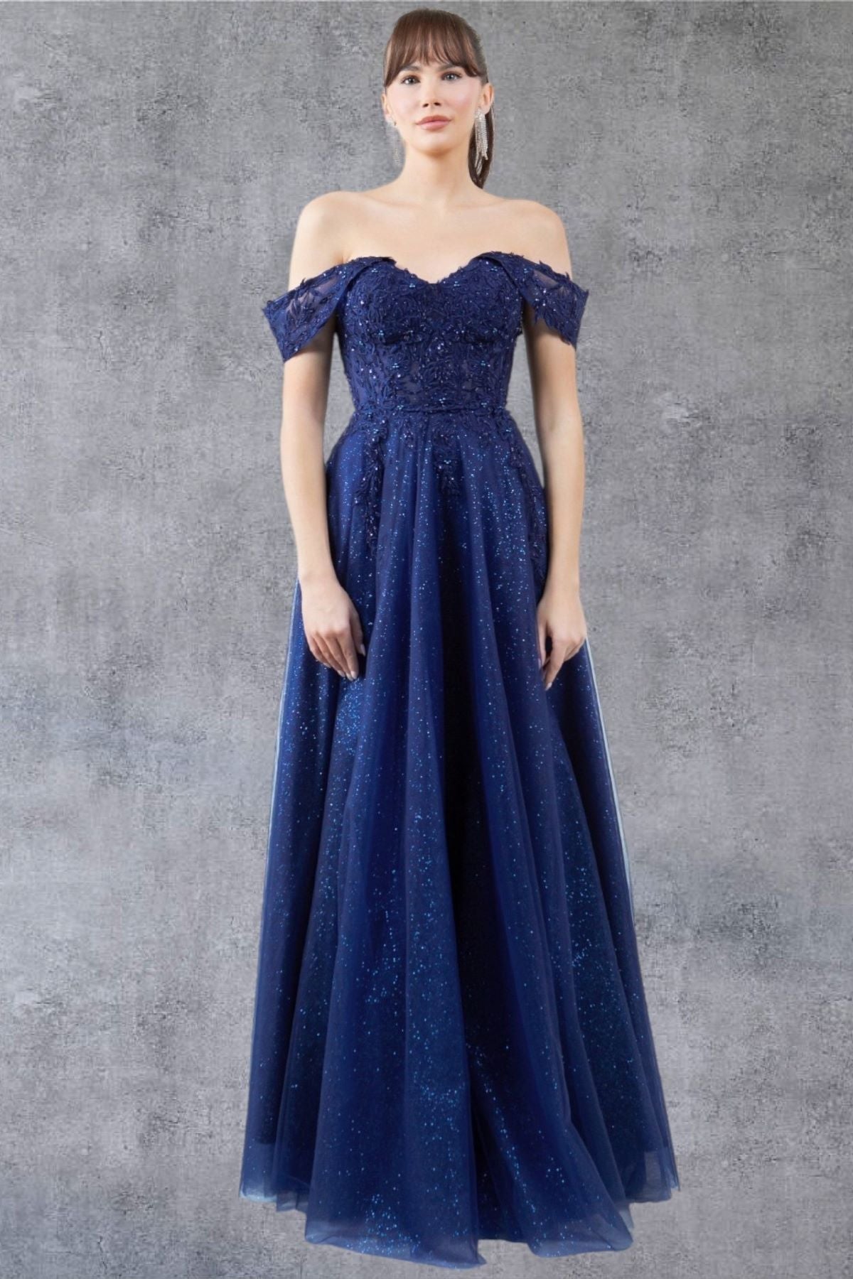 Cinderella Couture 8152J A Line Long Formal Prom Glitter Dress