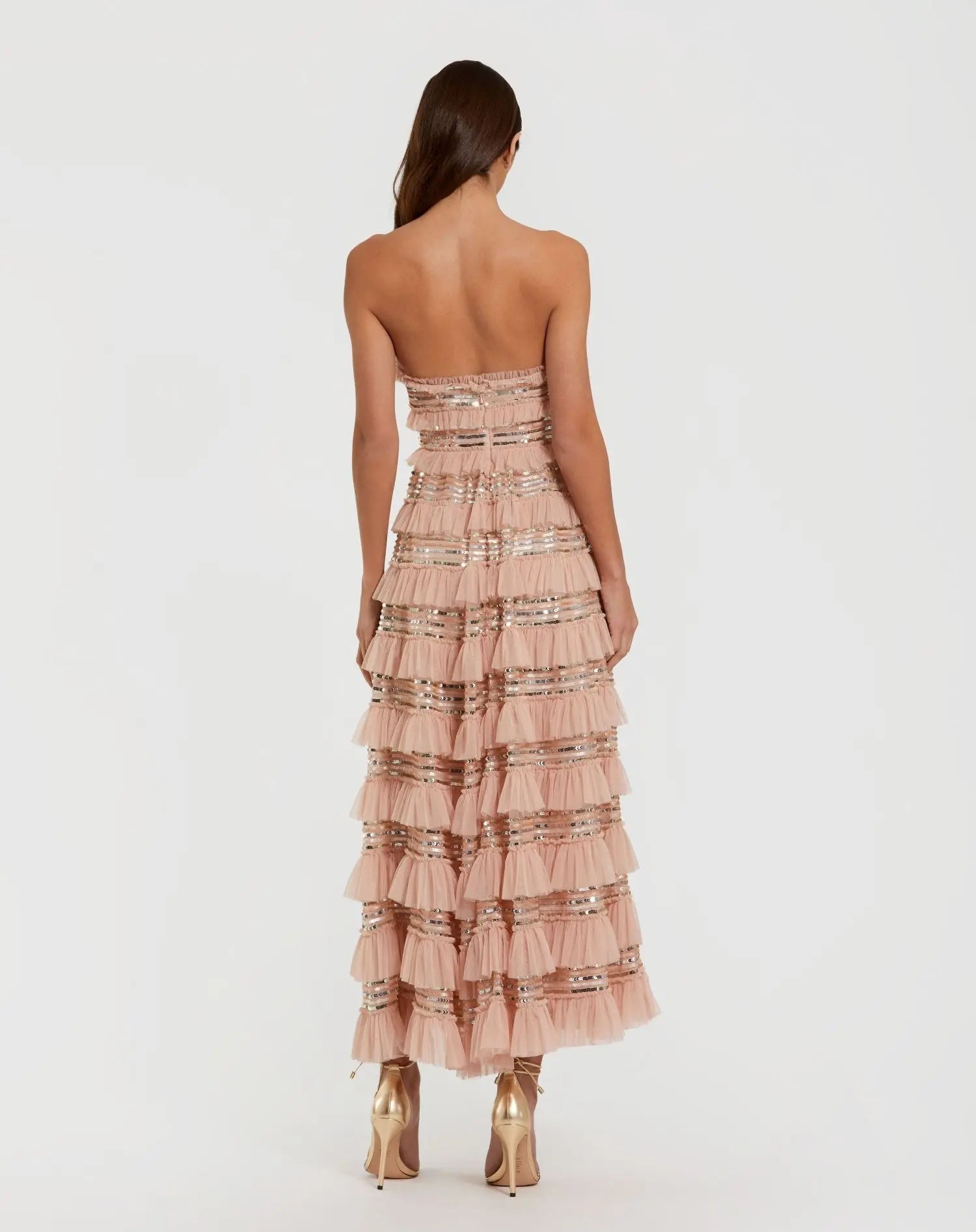 Cocktail Dresses Sequin Tea Length Cocktail Dress - Ruffle - Mac Duggal 8155 Porcelain-Mesh-8155-Ruffle