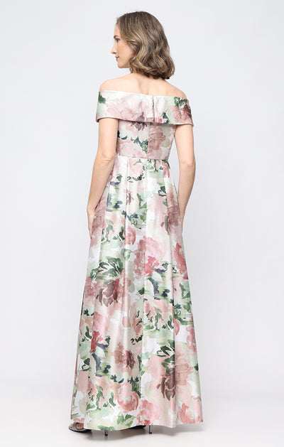 Blush Multi Off-the-Shoulder Floor-Length Shimmer Fabric Formal Dress with Floral Print Alex Evenings 8155323