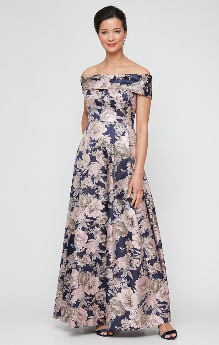 Formal Dresses A Line Floral Long Formal Dress Navy/Pink