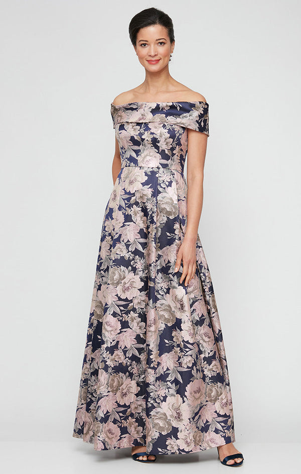 Alex Evenings 8157026 A Line Floral Print Long Formal Dress