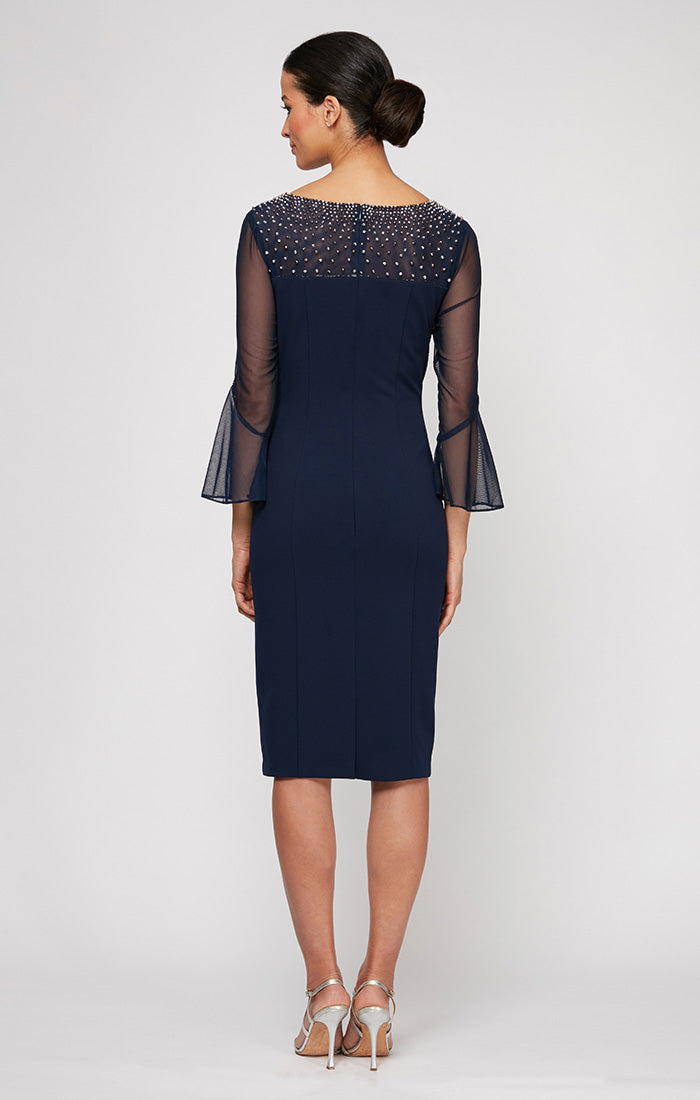 Homecoming Dresses Short Petite Knee Length Fitted Cocktail Dress Navy/Silver