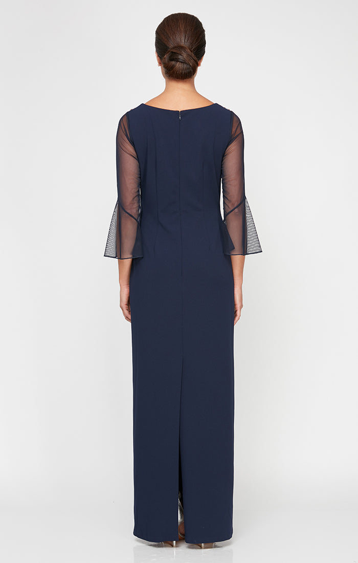 Mother of the Bride Dresses Beaded Long Mother of the Bride Formal Evening Dress Navy Silver