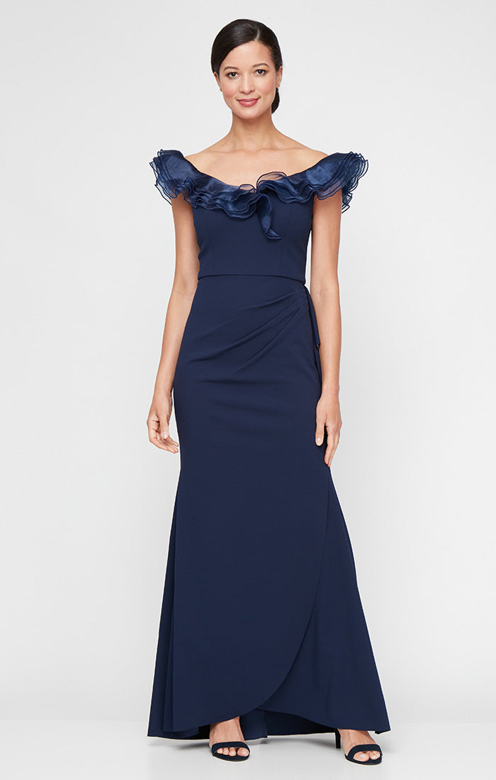 Formal Dresses Ruffle Long Formal Evening Dress Navy