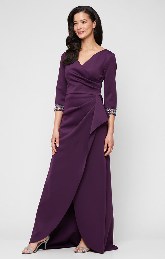 Alex Evenings Women's Long Stretch Scuba Crepe Dress - EGGPLANT - Size 18 Alex Evenings Women's Long Stretch Scuba Crepe Dress - EGGPLANT - Size 18