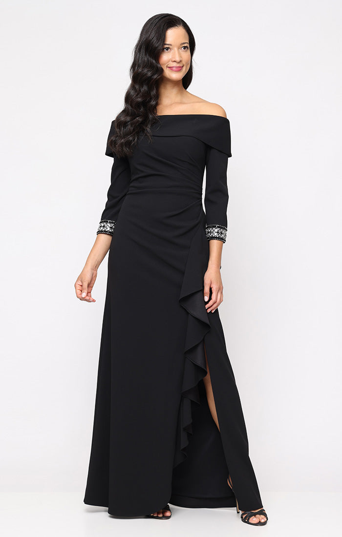Formal Dresses Beaded Long Ruffle Formal Evening Dress Black
