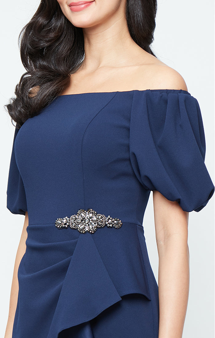 Alex Evenings Ruffled Off-The-Shoulder Gown, Women's, Size: 14, Blue Alex Evenings Ruffled Off-The-Shoulder Gown, Women's, Size: 14, Blue