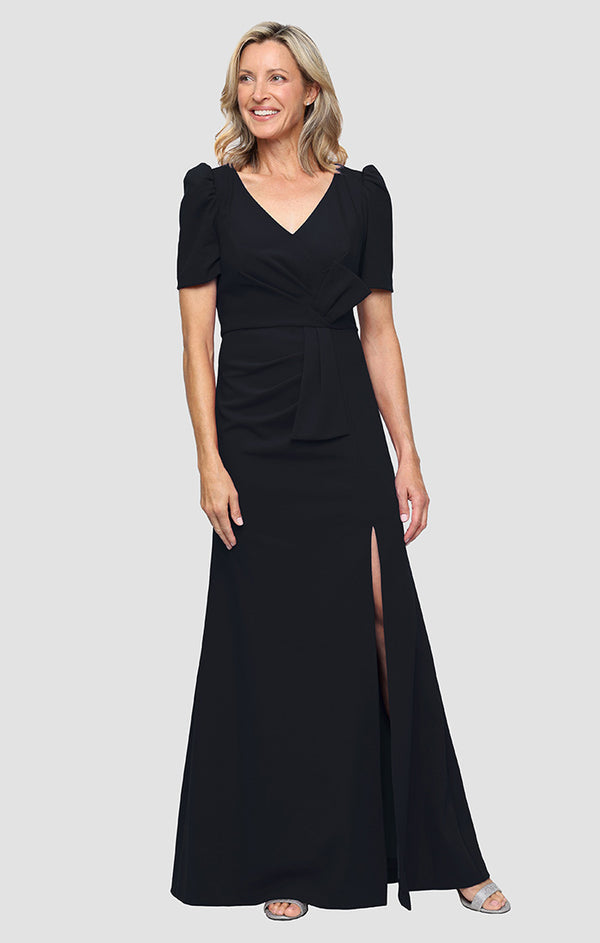 Surplice Neckline Floor-Length Stretch Crepe Dress with High Slit Alex Evenings 8260548 Surplice Neckline Floor-Length Stretch Crepe Dress with High Slit Alex Evenings 8260548