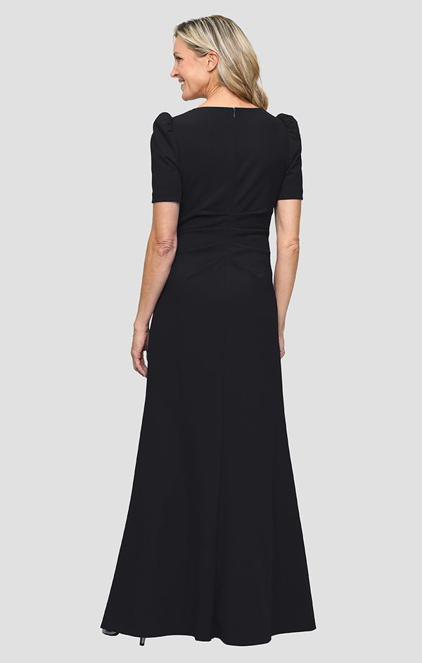 Black Surplice Neckline Floor-Length Stretch Crepe Dress with High Slit Alex Evenings 8260548