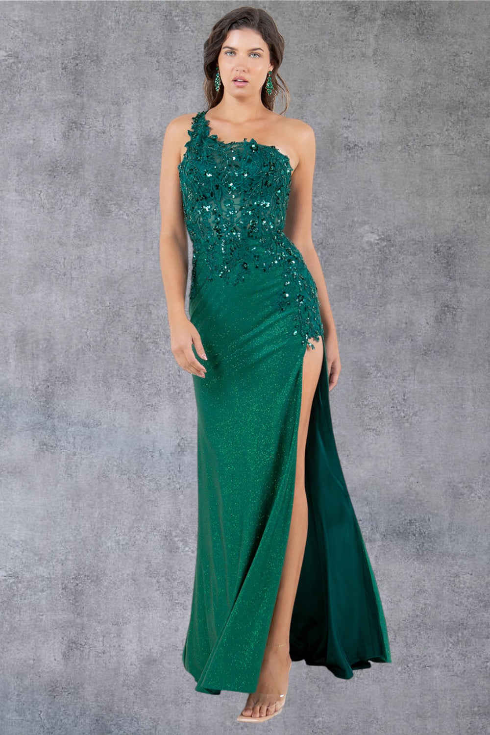 Cinderella Couture 8162J Long Slit Floral Formal Prom Sequin Dress