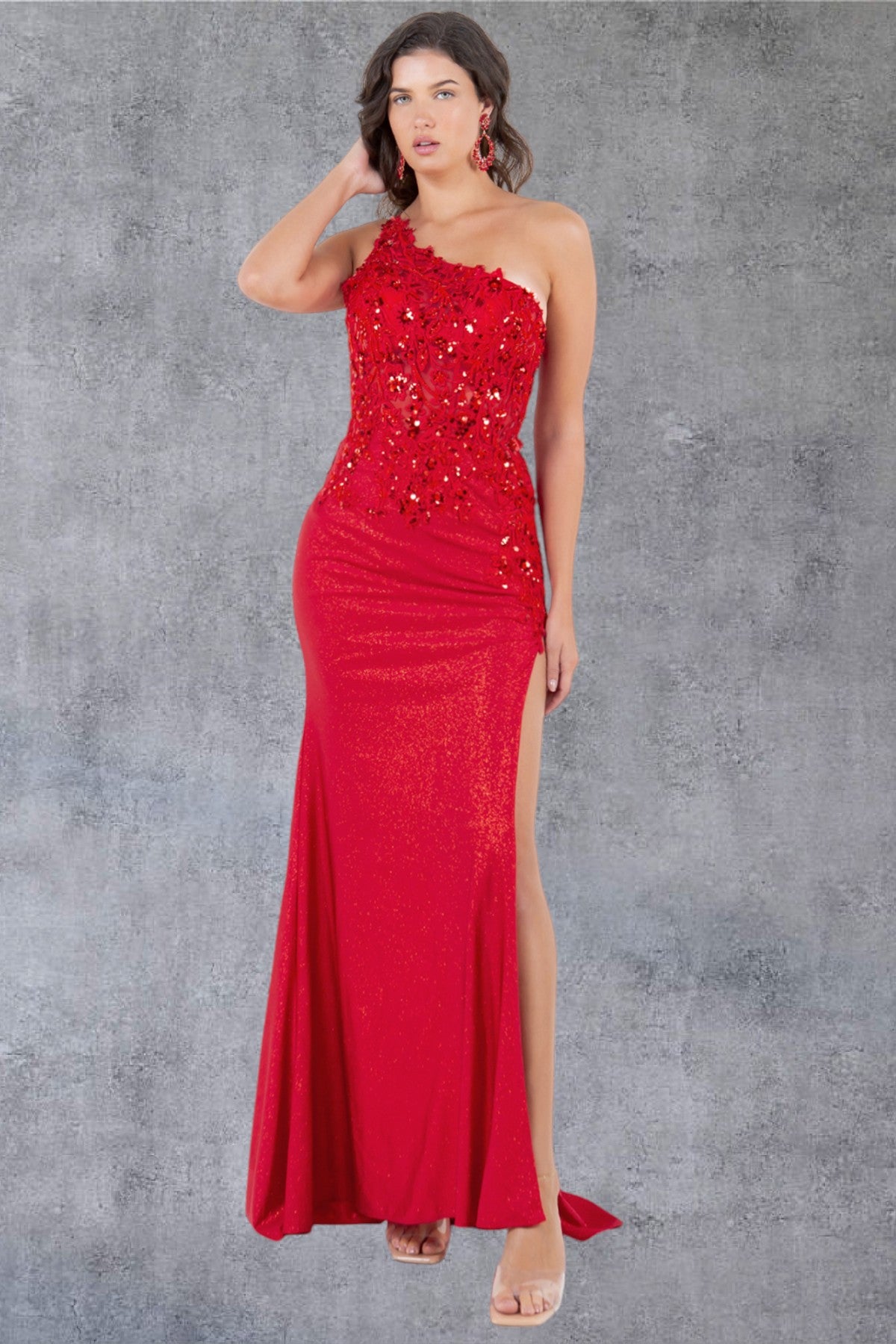 Cinderella Couture 8162J Long Slit Floral Formal Prom Sequin Dress