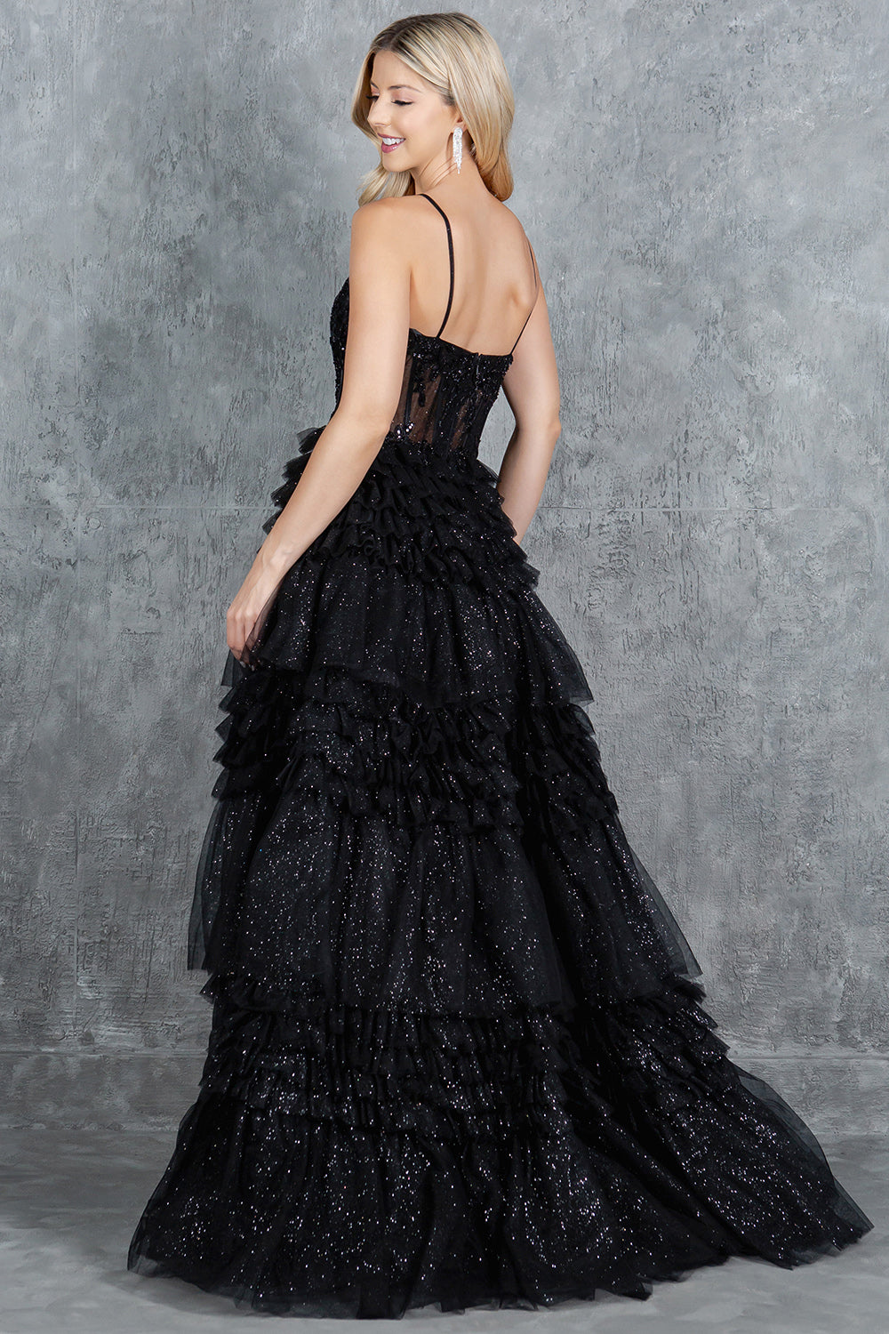 Cinderella Couture 8163J Prom Long Layered Ruffle Formal A Line Dress