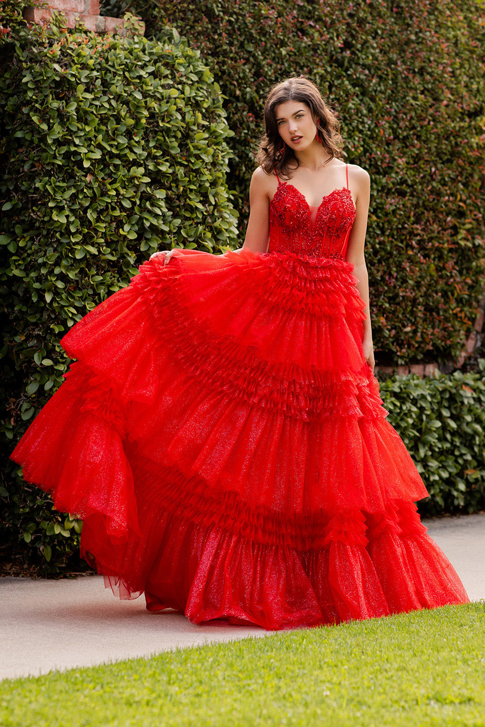 Cinderella Couture 8163J Prom Long Layered Ruffle Formal A Line Dress