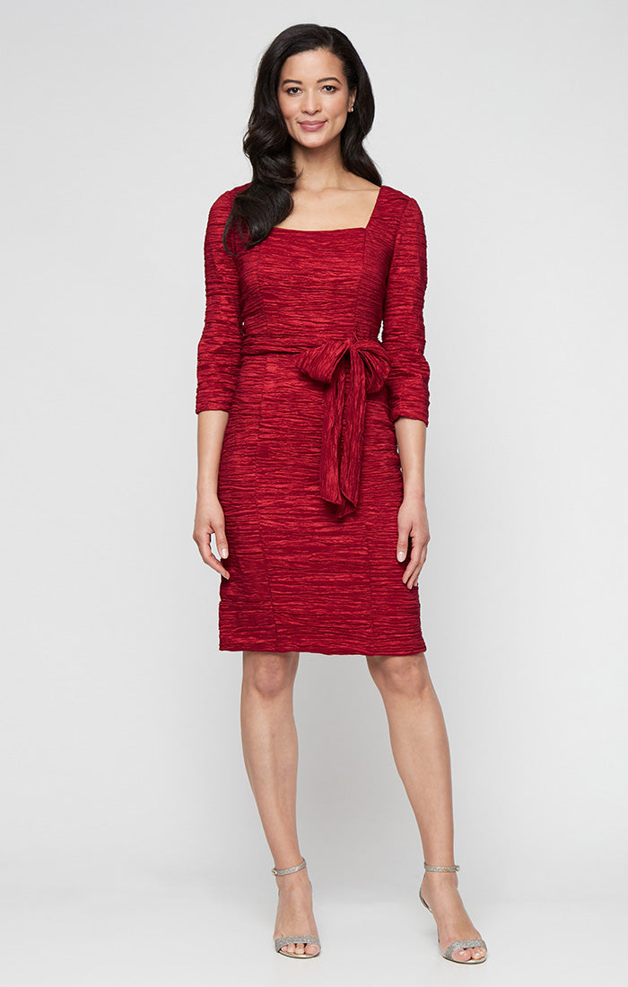 knee length dresses for ladies SL Fashions Women's Square Neck Crinkle Sheath Dress - Wine
