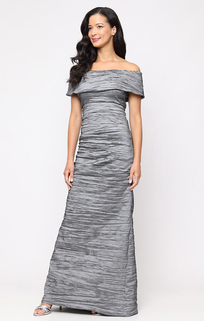 gunmetal grey formal dress Plus Size Long Sleeve Metallic Dress Formal R&M Richards 3228W main image 0