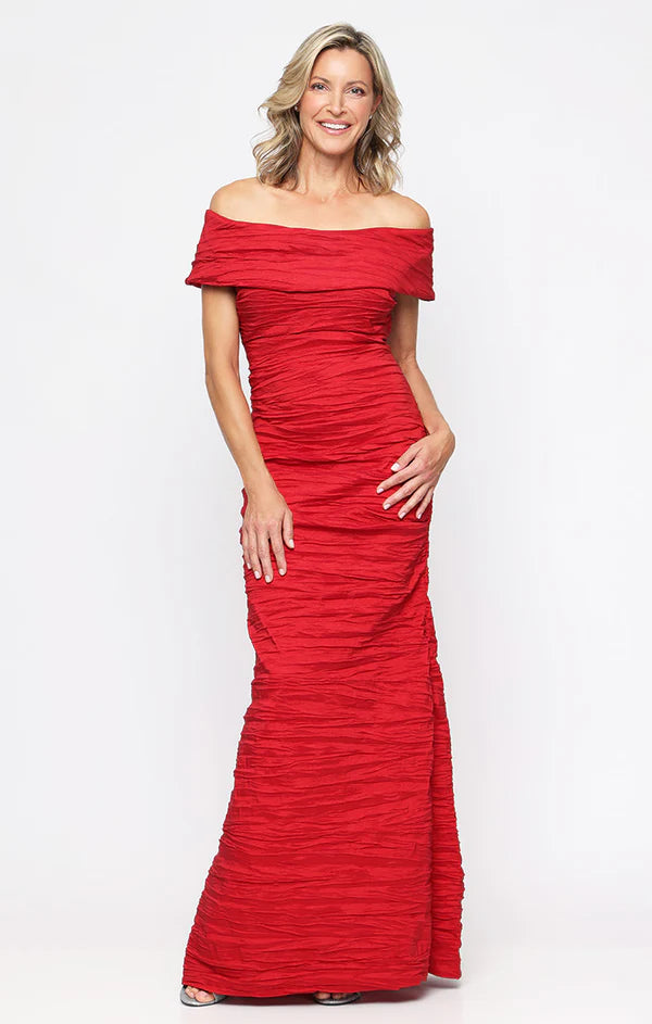 Off-the-Shoulder Floor-Length Pleated Taffeta Formal Evening Sheath Gown  Alex Evenings 8166731  The Dress Outlet