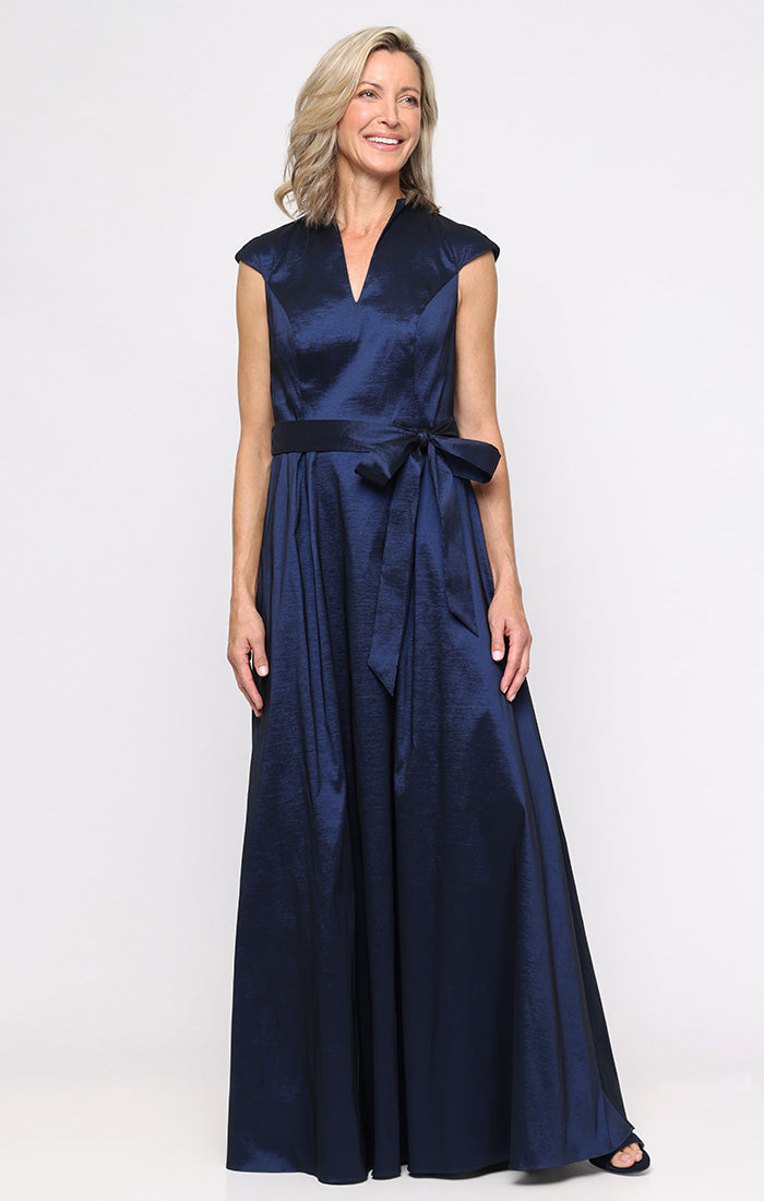 V-Neck Floor-Length Satin Formal Evening A-Line Gown Alex Evenings 8166744
