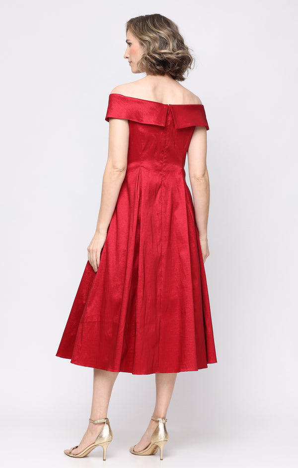 Alex Evenings 8166751 Off-the-Shoulder Tea-Length Satin Cocktail A-Line