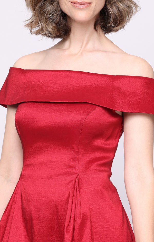 Alex Evenings 8166751 Off-the-Shoulder Tea-Length Satin Cocktail A-Line