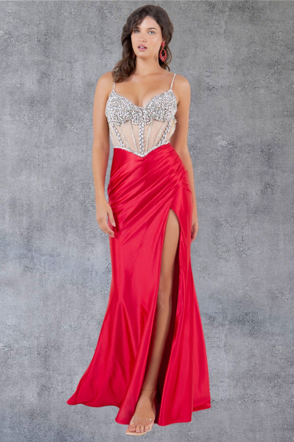 Cinderella Couture 8171J Fitted Long Formal Beaded Prom Slit Dress