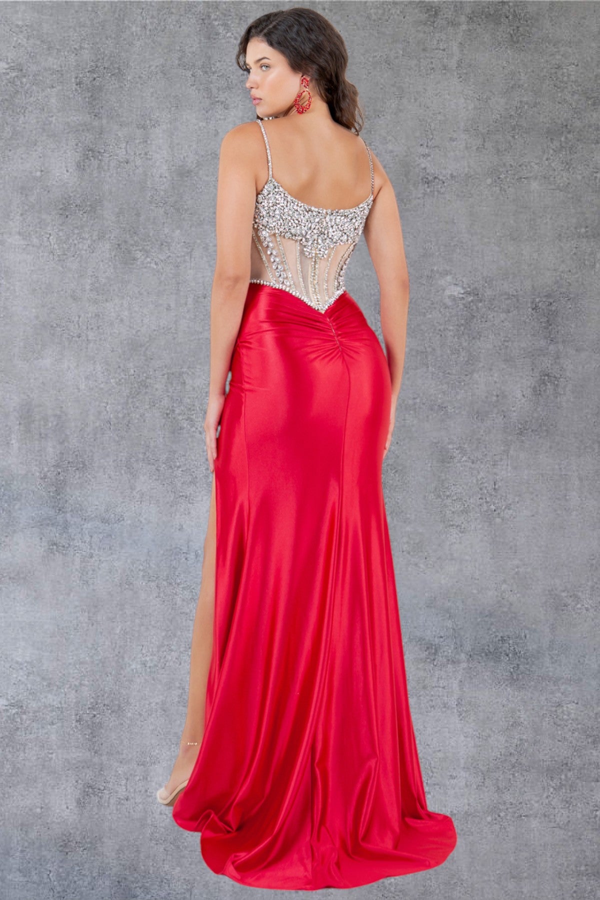 Cinderella Couture 8171J Fitted Long Formal Beaded Prom Slit Dress