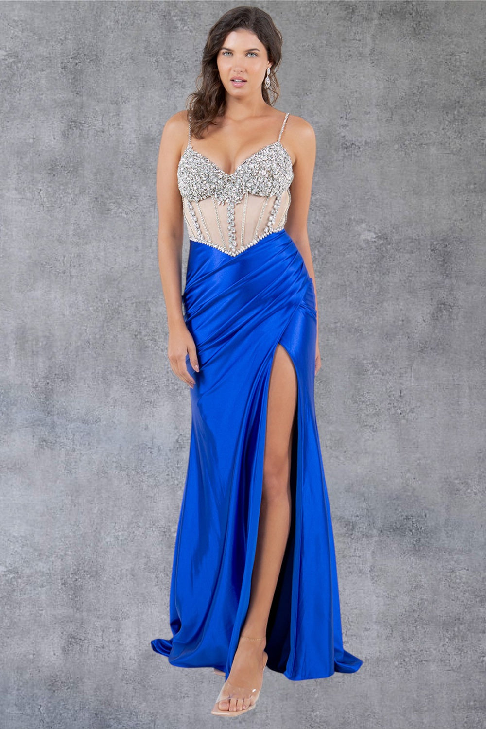 Cinderella Couture 8171J Fitted Long Formal Beaded Prom Slit Dress
