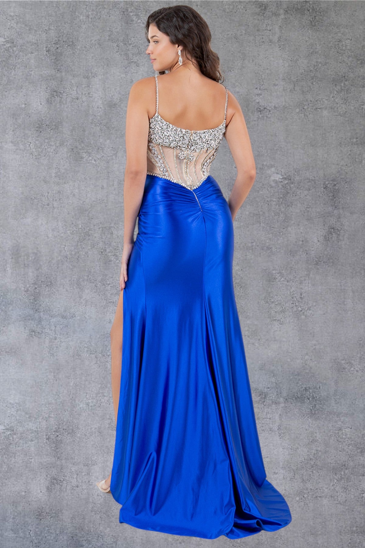 Cinderella Couture 8171J Fitted Long Formal Beaded Prom Slit Dress