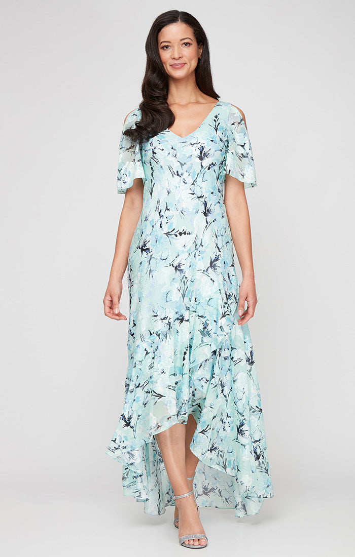 Alex Evenings 8175963 Tea length Formal Floral Printed Cocktail Dress