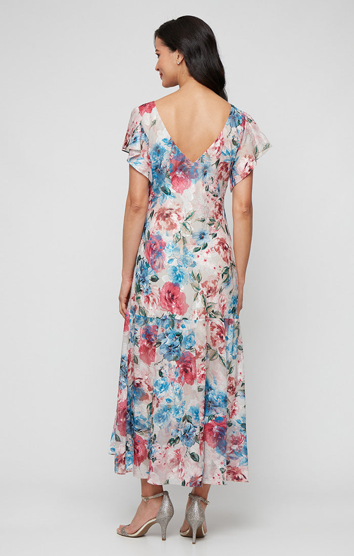 Mother of the Bride Dresses Mother of the Bride Formal Printed Tea Length Dress Taupe Multi
