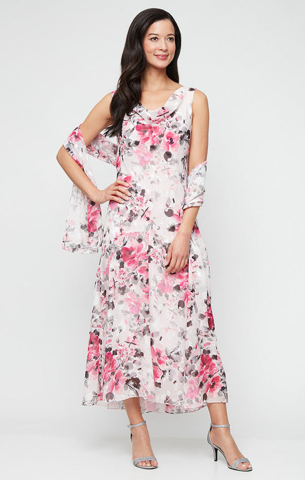 Alex Evenings 8175972 Tea Length Floral Short Cocktail Dress