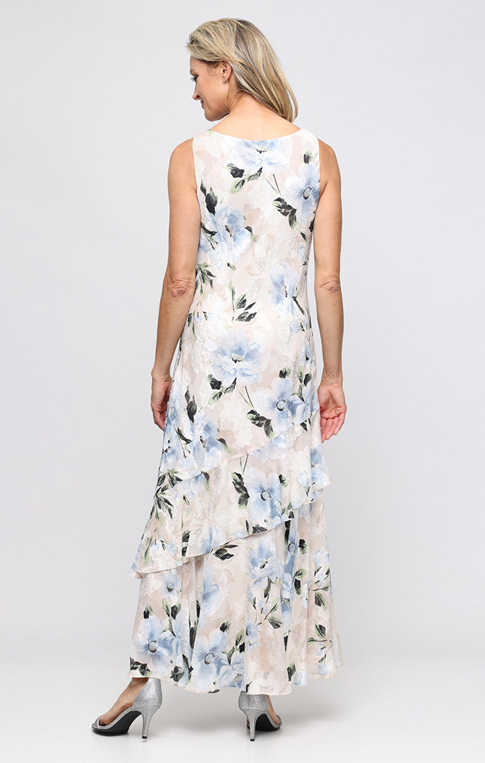 Formal Dresses Long Formal Floral Print Ruffle Dress Alex Evenings 8175994 Taupe Multi