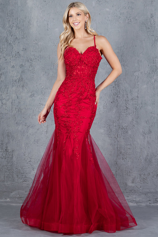 Cinderella Couture 8175J Fitted Formal Long Floral Prom Mermaid Dress