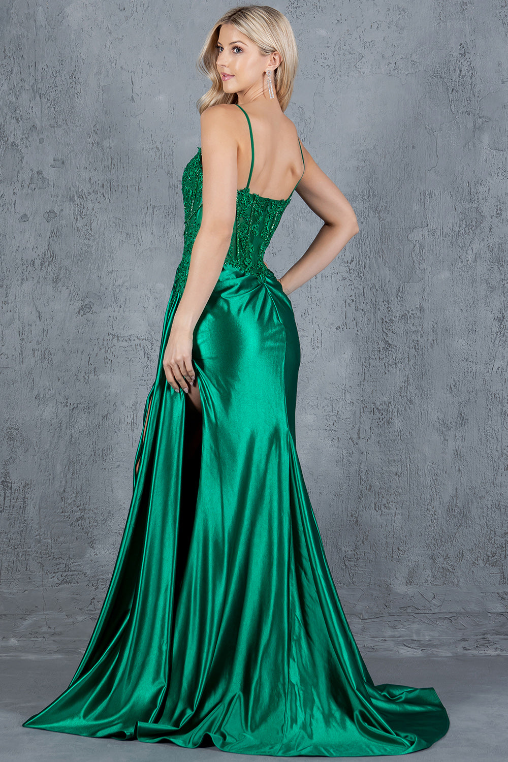Cinderella Couture 8177J Floral Lace Long Slit Formal Sequin Prom Dress