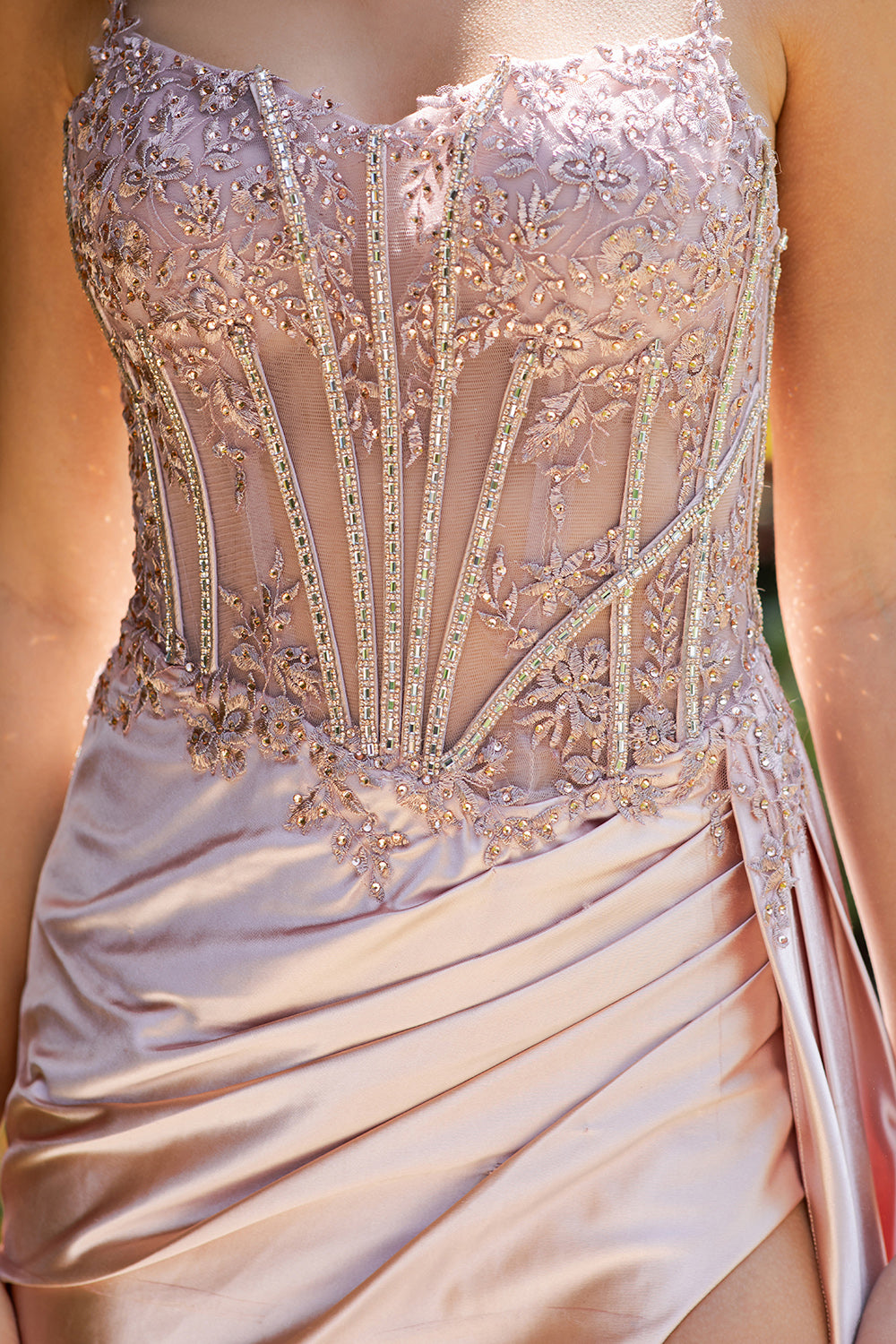 Cinderella Couture 8177J Floral Lace Long Slit Formal Sequin Prom Dress