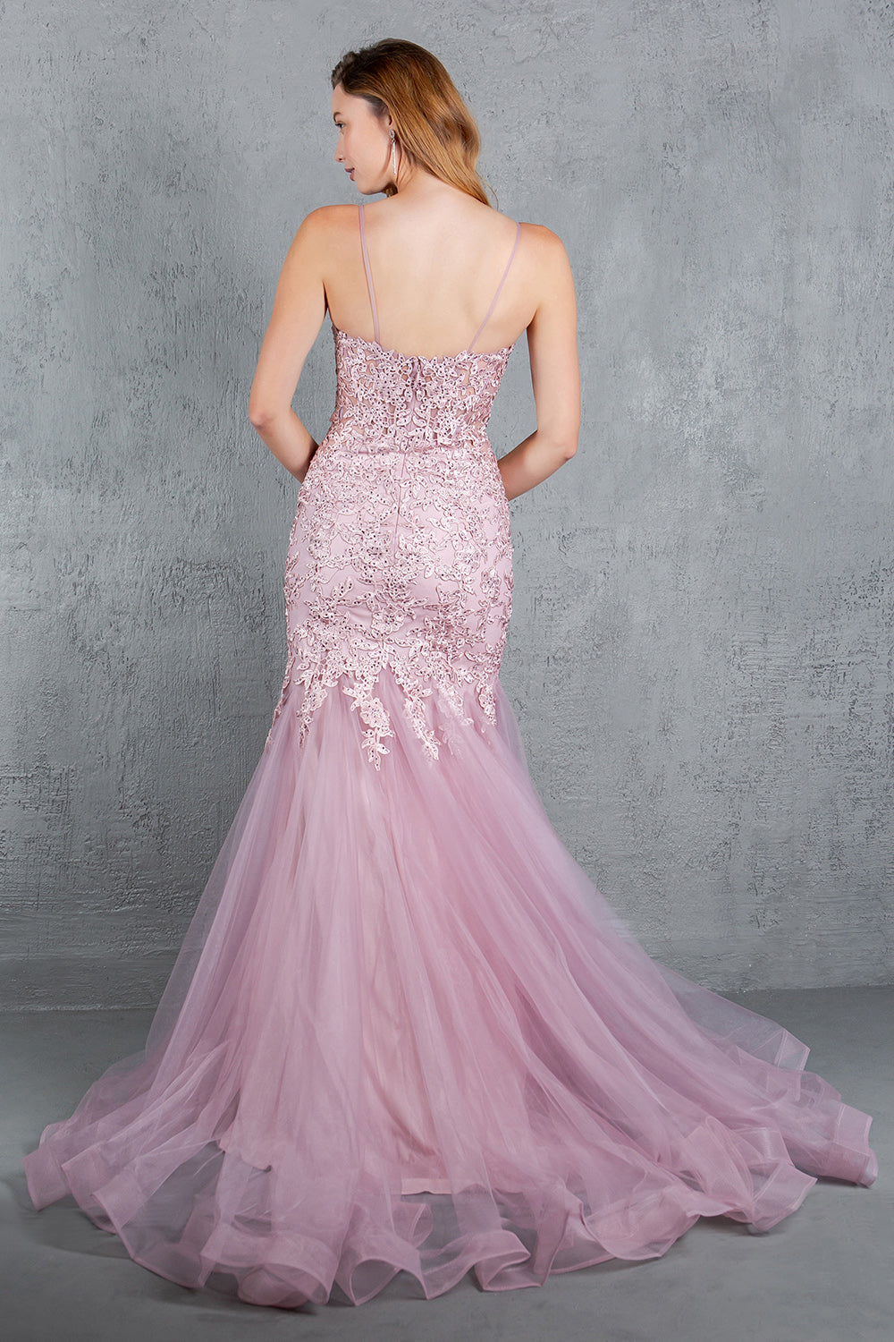 Prom Dresses Fitted Lace Long Formal Mermaid Prom Dress Rose