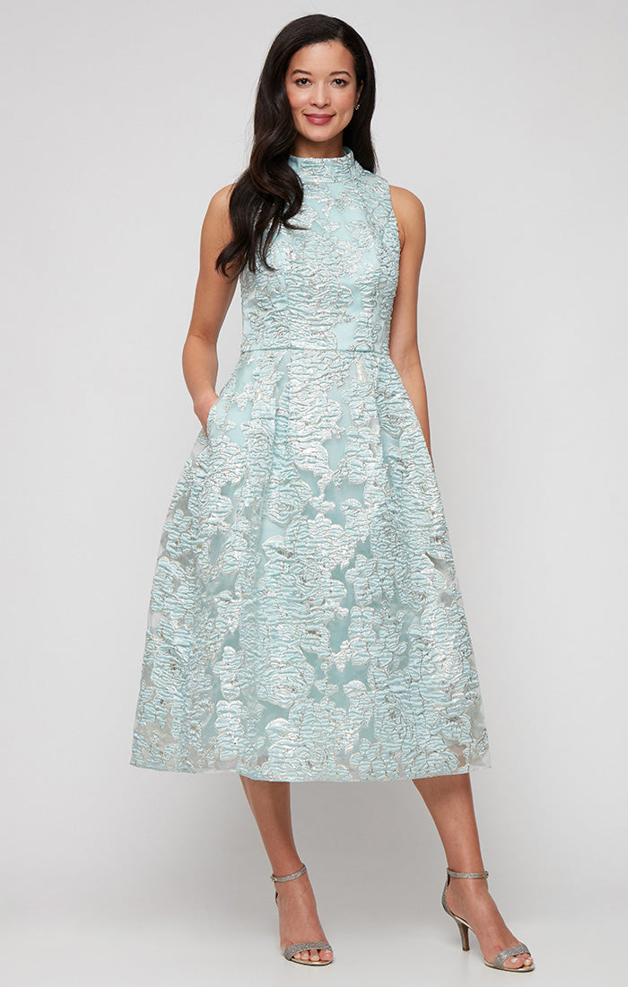 Coktail Dresses Short A Line Midi Length Metallic Cocktail Dress Ice Sage