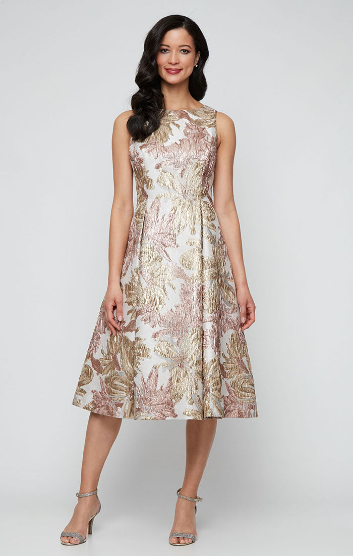 metallic tea length dress GLITTER FLOCKED TEA LENGTH DRESS Ladivine BY CINDERELLA DIVINE CD996T EMERALD GREEN / 8