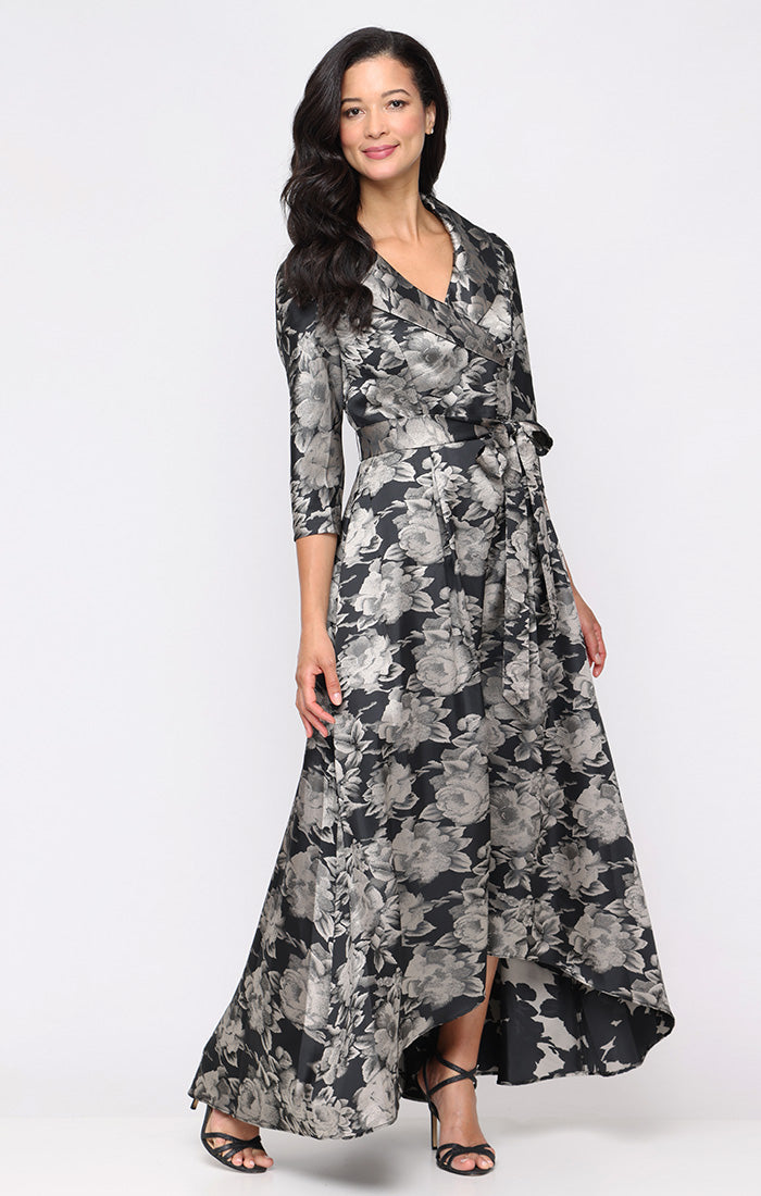Cocktail Dresses Floral Short High Low Cocktail Dress Black/Taupe