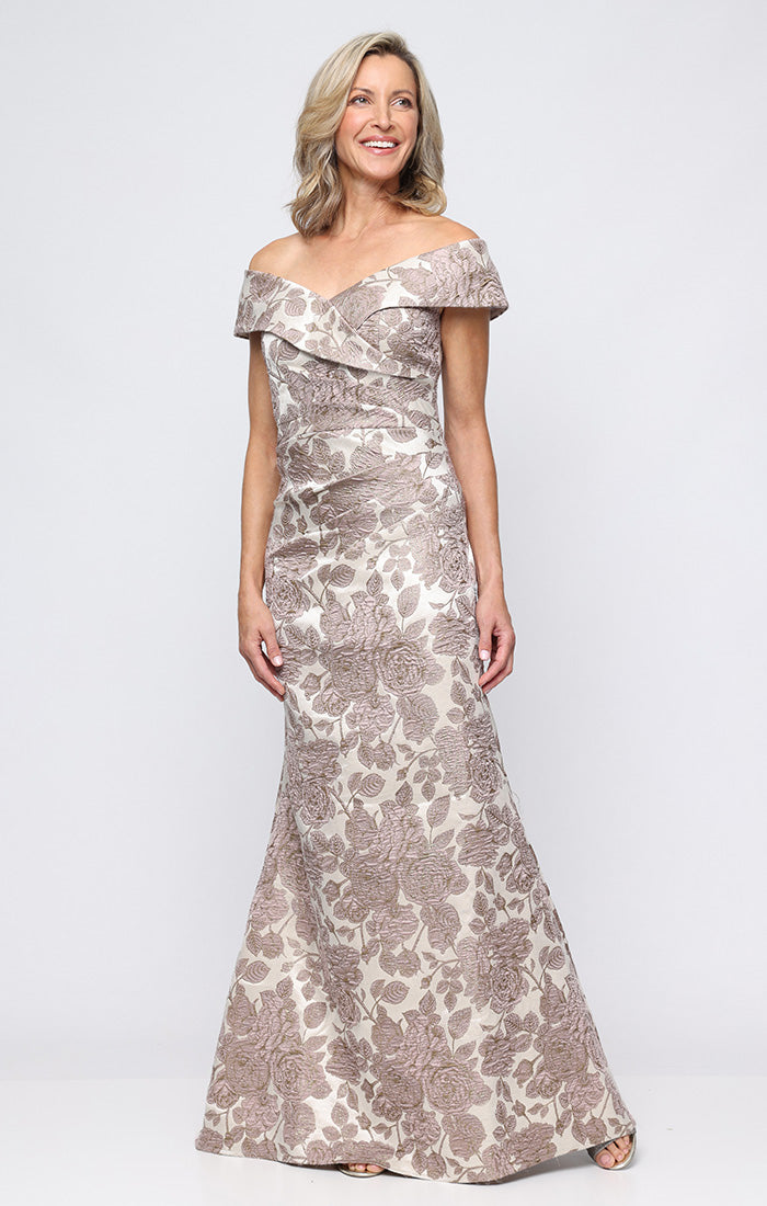 Alex Evenings Off-the-Shoulder Floral Jacquard Ballgown TAUPE / 14 Alex Evenings Off-the-Shoulder Floral Jacquard Ballgown TAUPE / 14