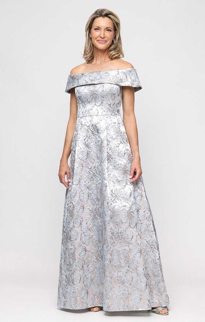 Prom Dresses Metallic Floral Ball Gown Formal Long Prom Dress Alex Evenings 8181258 Periwinkle