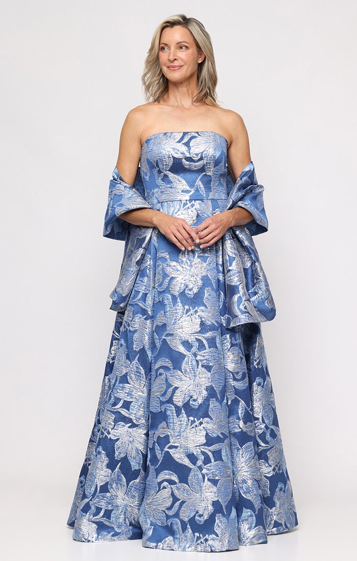 Prom Dresses Metallic Floral Print Formal Long Prom Dress Alex Evenings 8181266 Periwinkle