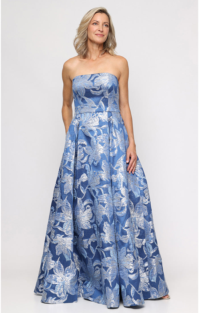 Prom Dresses Metallic Floral Print Formal Long Prom Dress Alex Evenings 8181266 Periwinkle