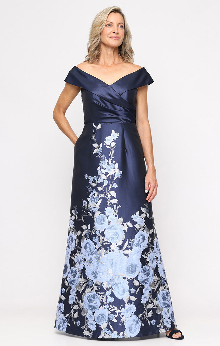 Formal Dresses Print Long Floral Formal Evening Dress Alex Evenings 8181267 Navy Multi