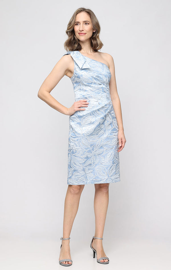 One-Shoulder Knee-Length Satin Cocktail Sheath Dress Alex Evenings 8181268