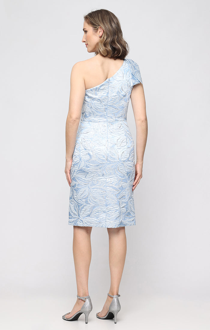 One-Shoulder Knee-Length Satin Cocktail Sheath Dress Alex Evenings 8181268