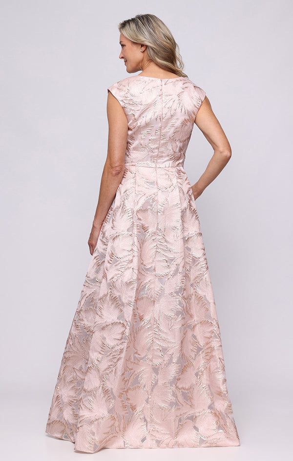 Rose Gold Square Neck Floor-Length Jacquard Metallic Gown with Empire Waist Alex Evenings 8181272